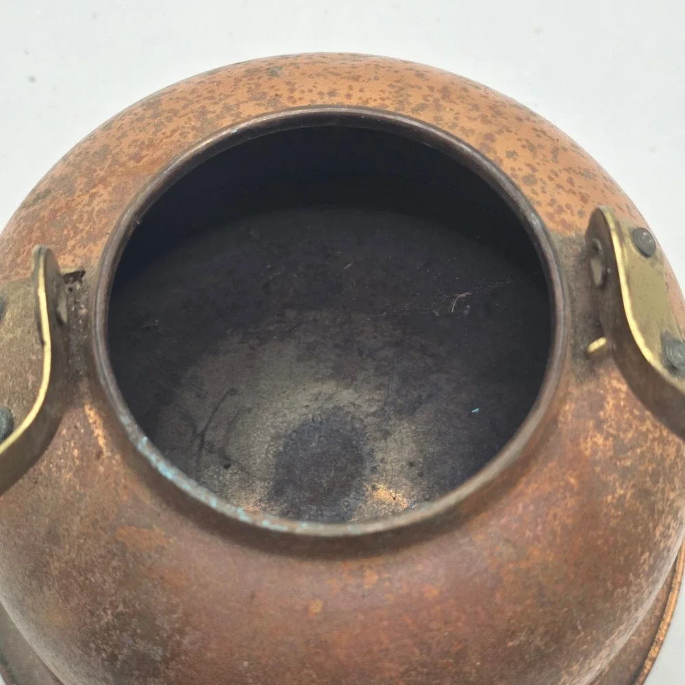 Portugal‎ Copper Tea Kettle Vintage Floral Ceramic Handle Rustic Farmhouse Decor
